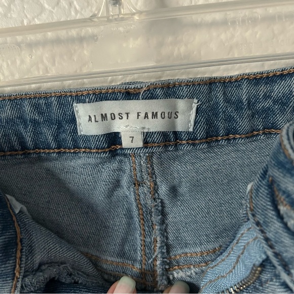 Almost Famous Light Blue Distressed High Waisted Jean Shorts Grunge, Punk, Edgy - Picture 3 of 10